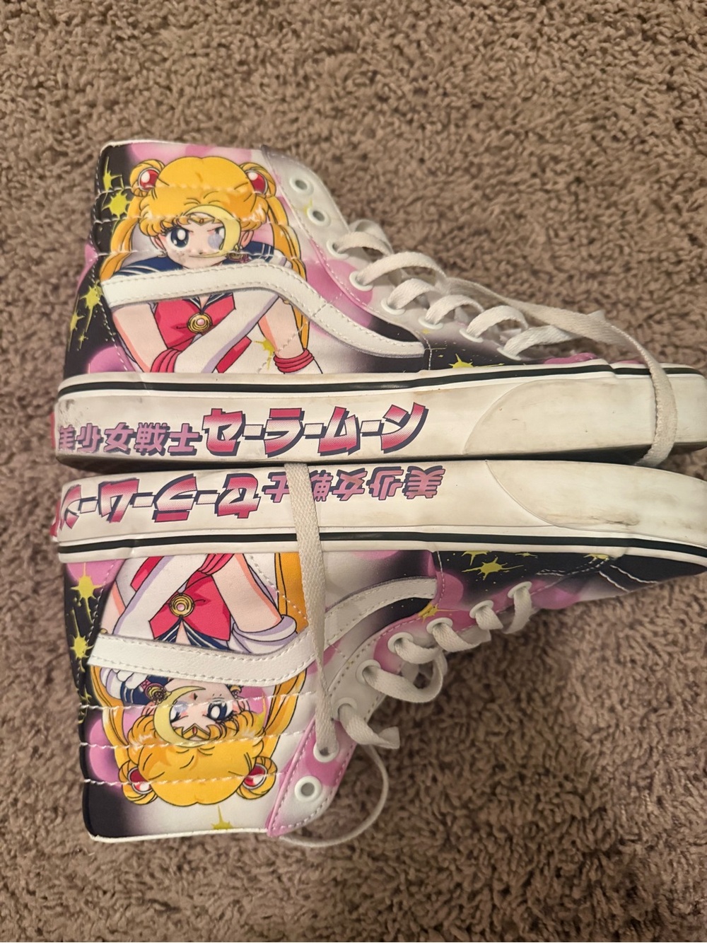 Converse Kids High-Top Sneakers in Pink, White and Black with Sailor Moon Art - Picture 4 of 4